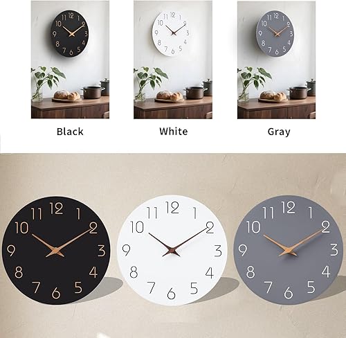 Miniatura 8 de Mosewa Reloj de pared gris de 8 pulgadas, funciona con pilas, silencioso, sin tictac, simple y moderno, reloj de madera decorativo para dormitorio,
