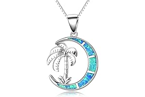 Sterling Silver Simulated Opal Palm Tree Necklace for Women