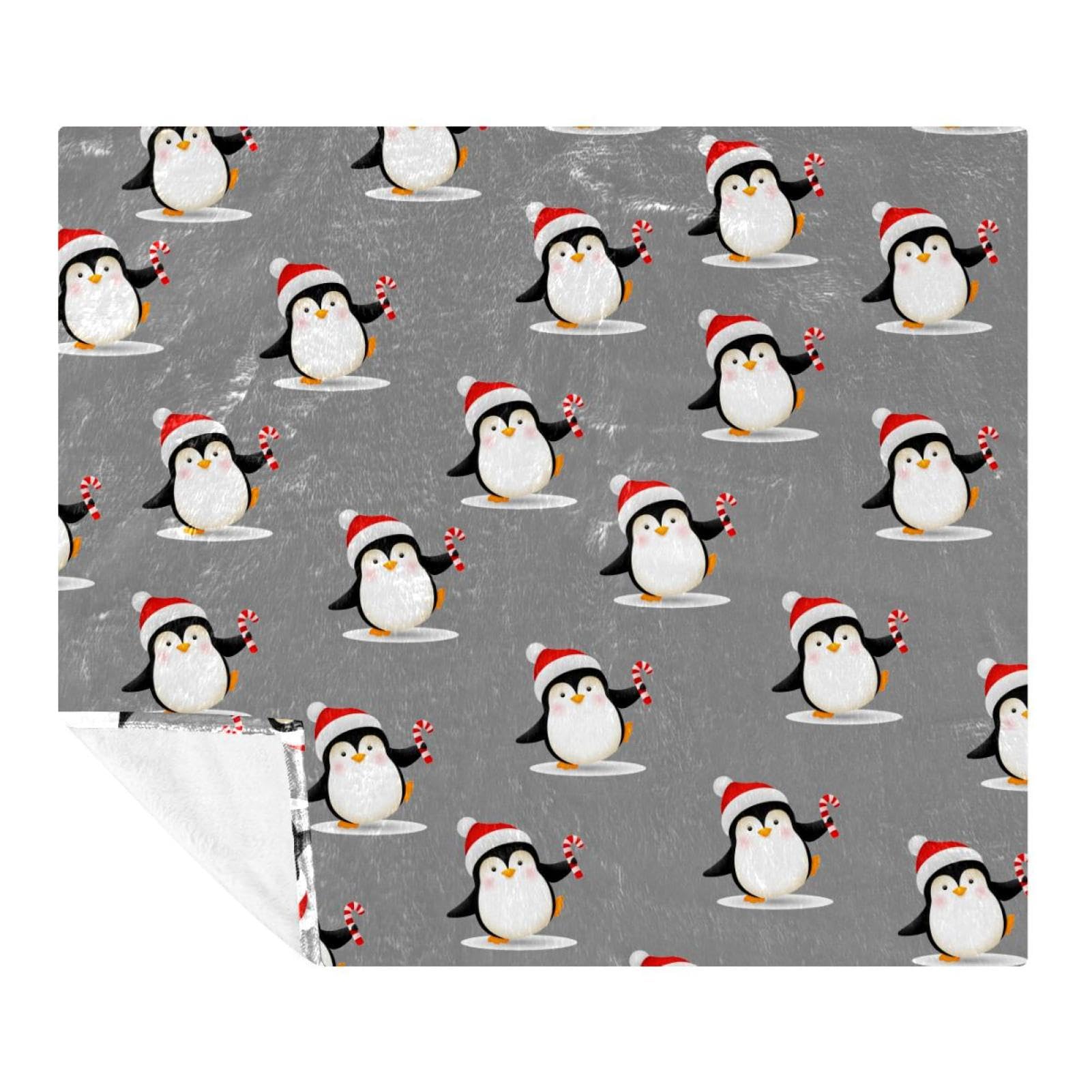 Couverture molleton lit canapé grand plaid microfibre pingouin de Noël bonbons