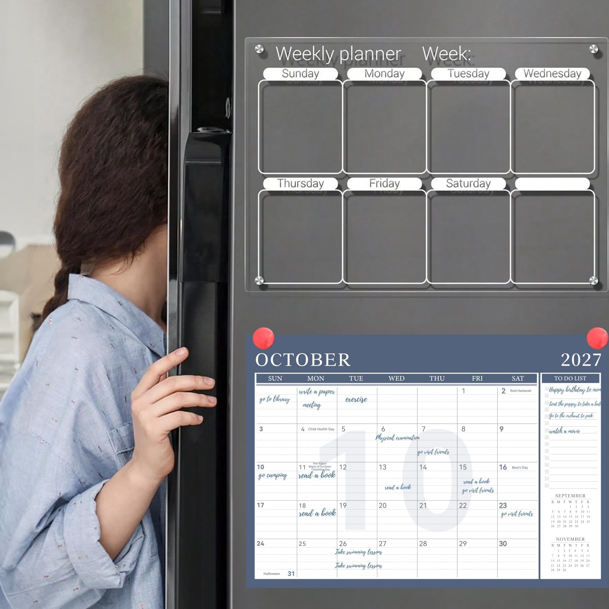 Yoment Schreibtischkalender 2025–2026, großer Schreibtischkalender mit To-Do-Listen, 24 Monate, Leder-Schreibtischunterlage, Wandkalender mit PVC-Einband, für Arbeit, Büro, Schule, Zuhause, Damen