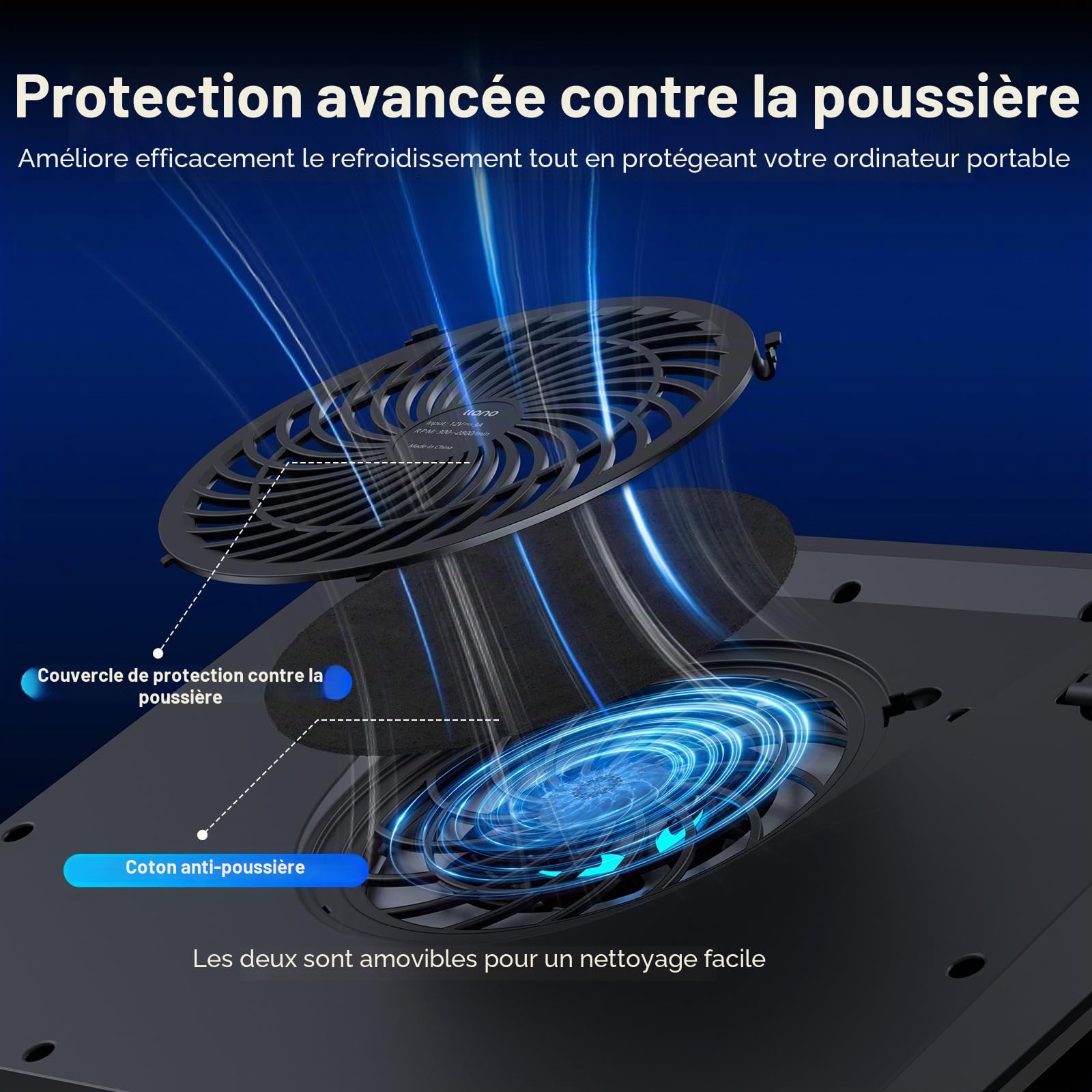 llano Refroidisseur de PC Portable Ventilateur Turbo Extra-Large de 14 cm et Mousse d'étanchéité pour Un Refroidissement Rapide des Ordinateurs Portatile de 38 à 48 cm hub USB à 3 Ports(Pas de RGB)