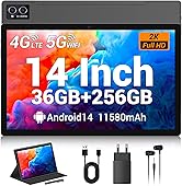 TIGERFU Tablet 14 Pulgadas,Android 14.0 Tablet con Ranura SIM,36 GB RAM+256 GB ROM (1TB TF),4G LTE+5G WiFi,Octa Core 2.0GHz,8MP+13MP,11580mAh,BT 5.0,FHD,GPS,Tableta con Lápiz y Funda Protectora (Gris)