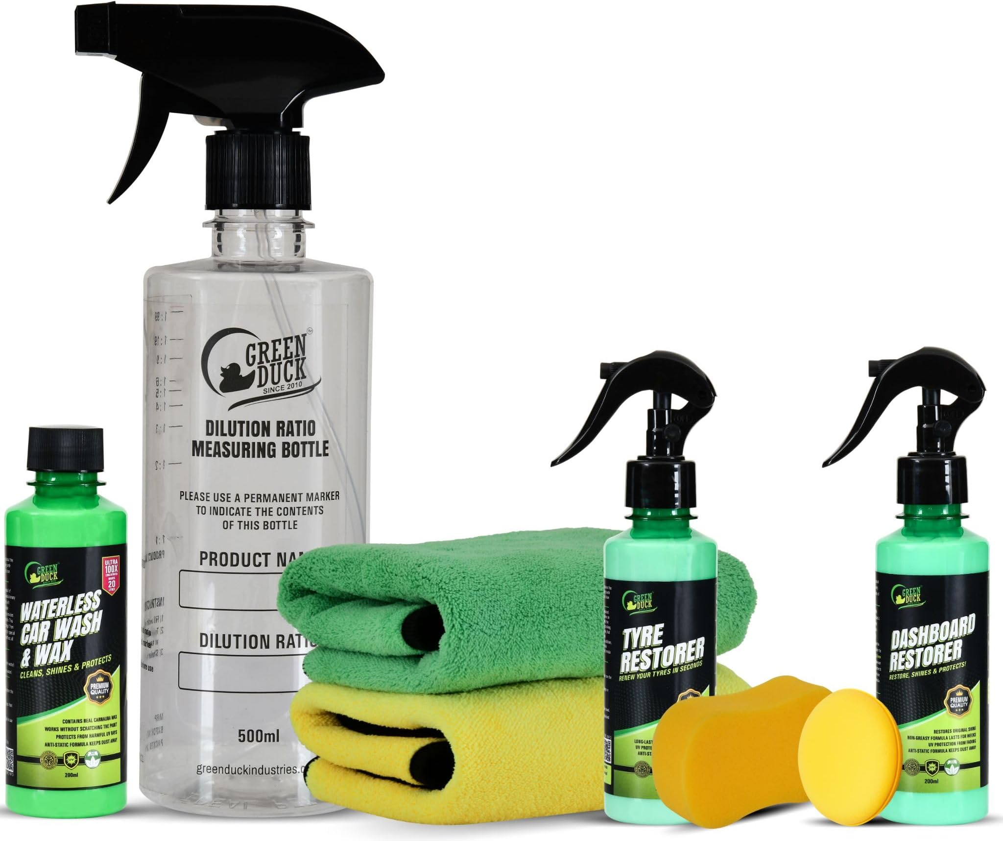 Waterless Car Care Kit - Waterless Wash, Tyre Restorer, Dashboard Restorer, Microfiber Towels & Applicators
