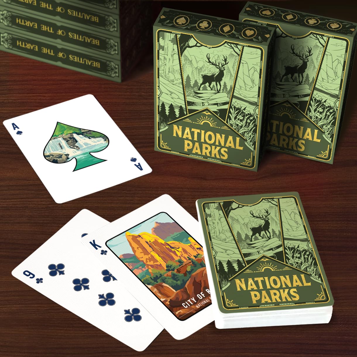 Nature Reserve National Park Playing Cards, Premium Black Core Paper Poker Deck with Linen Texture, Scenic Landscape Wildlife Art, Gift for Card Game Lovers, Family, Collectors