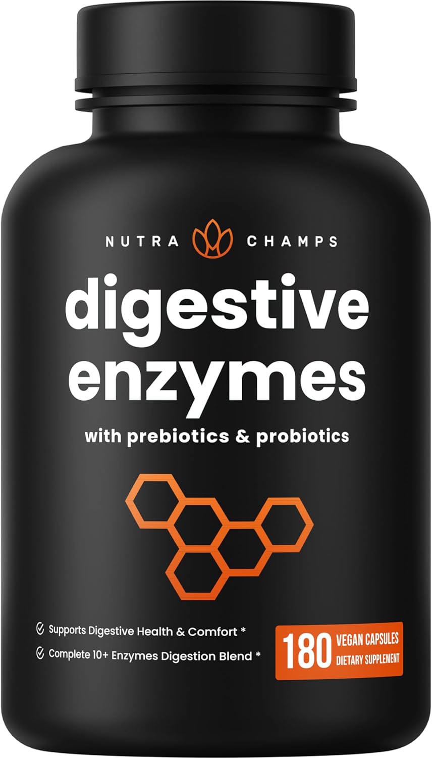 NutraChamps Digestive Enzymes with Probiotics and Prebiotics for Women & Men - 180 Vegan Capsules with Bromelain for Bloating & Optimal Gut Health