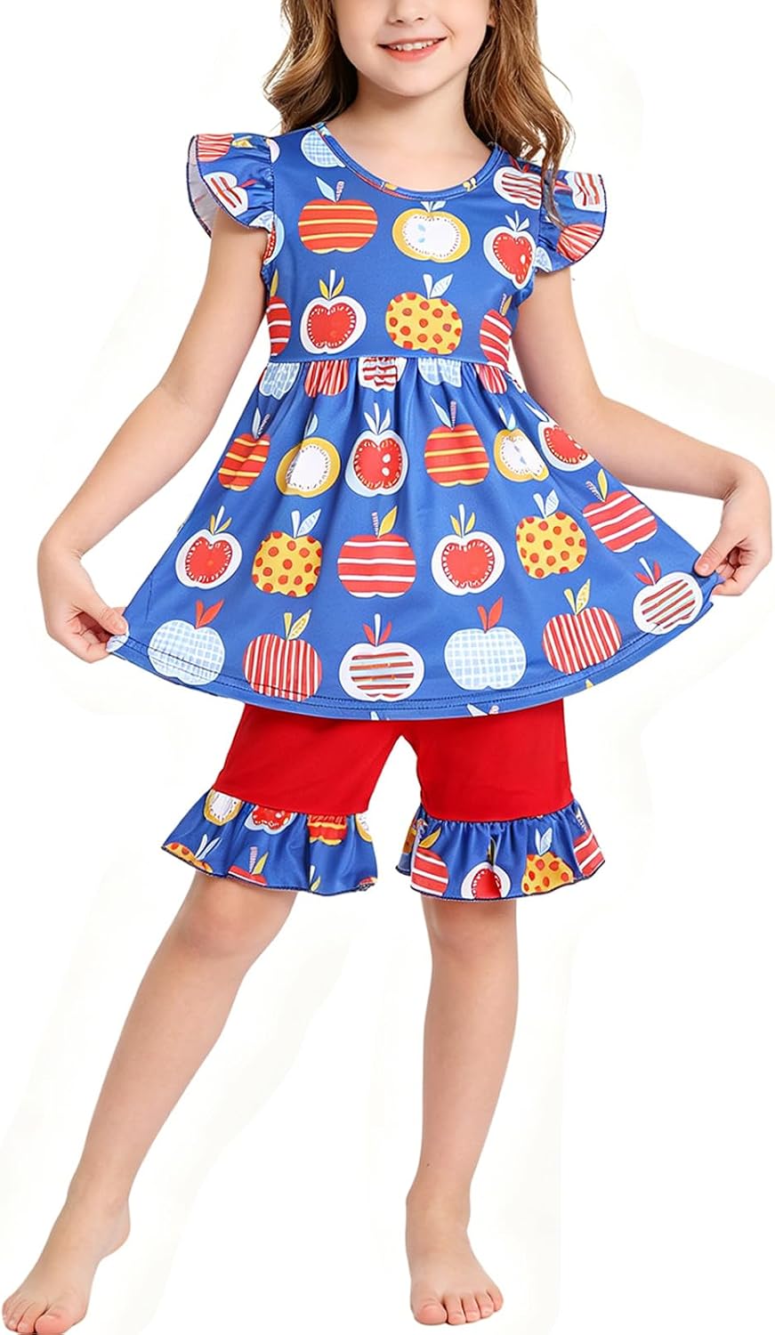 Toddler Girls Back to School Dress Pants Set Book Pencil Outfits Ruffle Dress 3-8Years
