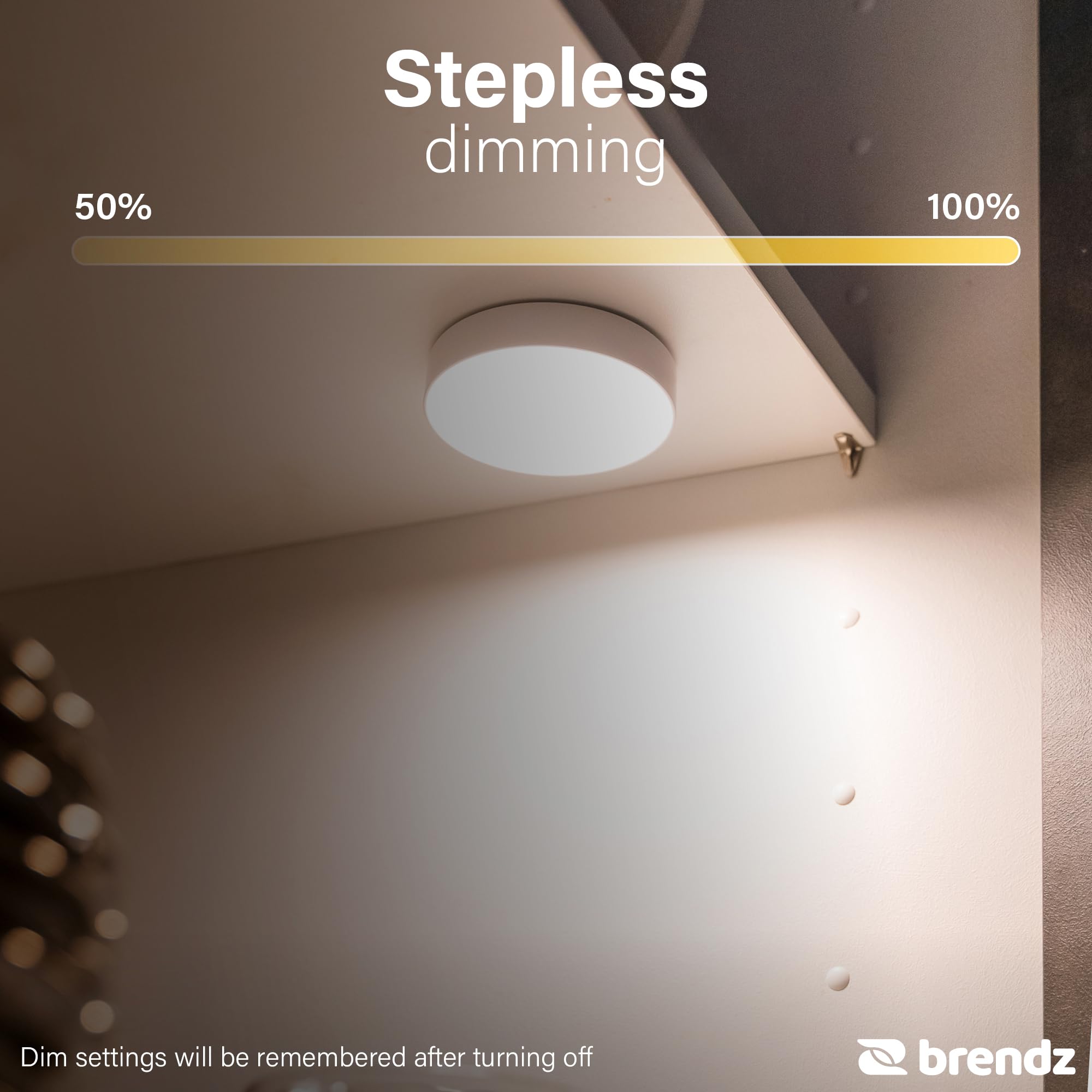 Luce LED Rotonda Brendz Per Armadio, Dimmerabile E Ricaricabile USB-C, 3 Temperature Colore, Attacco Magnetico, Nera