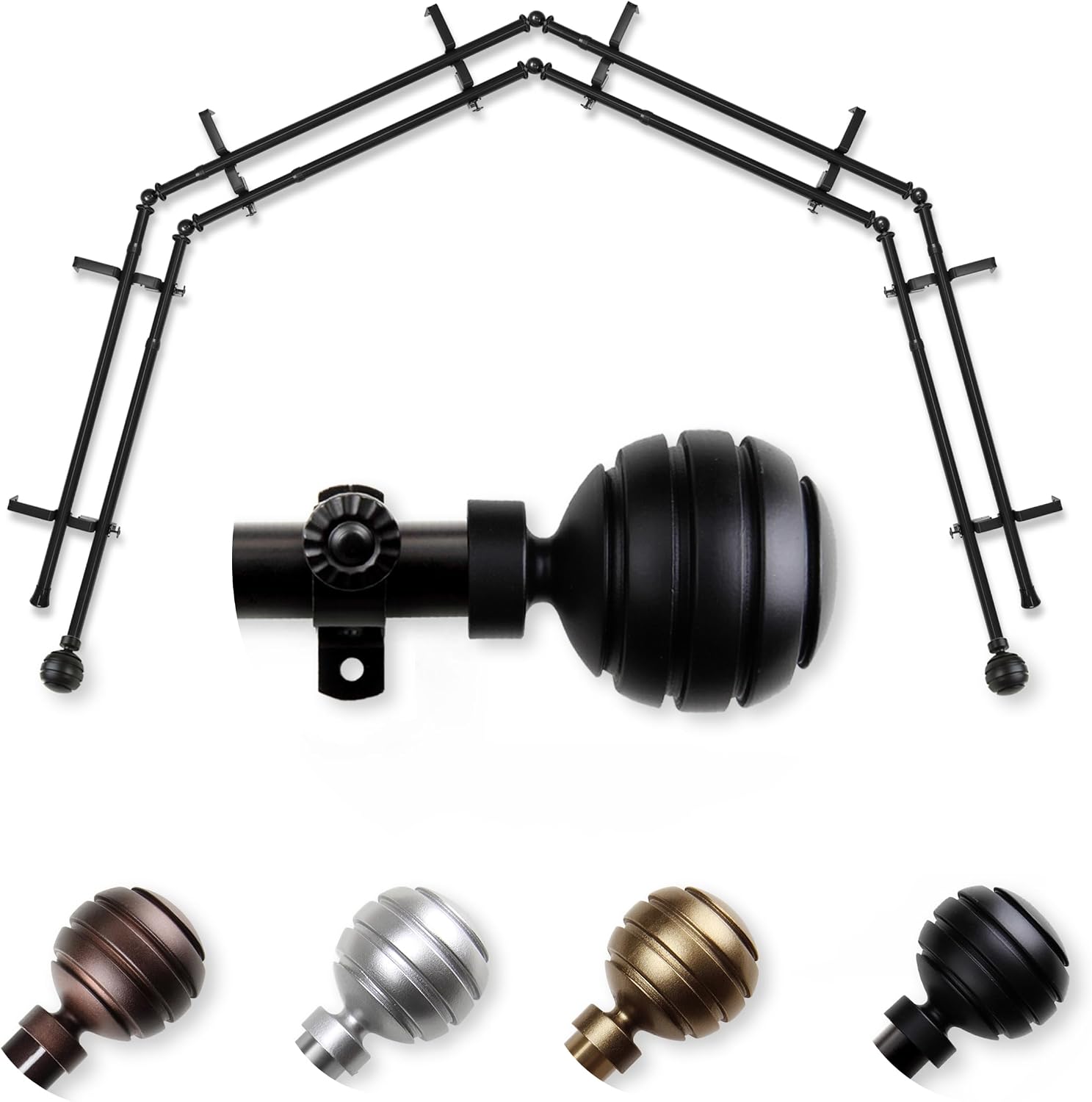 A&F Rod Décor - Dipper 13/16" 4-Sided Double Bay Window Curtain Rod - Black