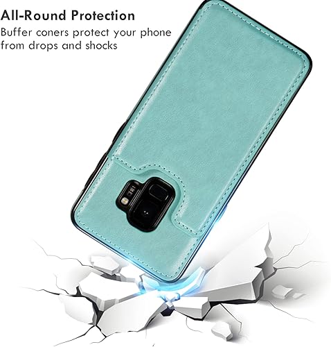 Vista 6 de ZTOFERA Funda tipo cartera compatible con Samsung Galaxy S9 con soporte para tarjetas, de piel sintética, con ranuras para tarjetas, doble cierre