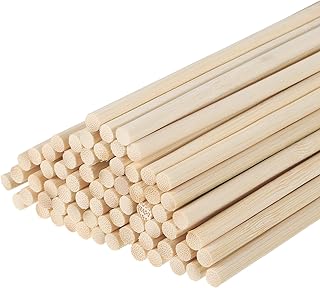 MECCANIXITY Wooden Dowel Rods, 13/64 x 12 Round Dowel Rod Wood Sticks, Bamboo Stick for Arts Crafts Photo Booth Props DIY Building Model, 100 Pack(5 x 30mm)