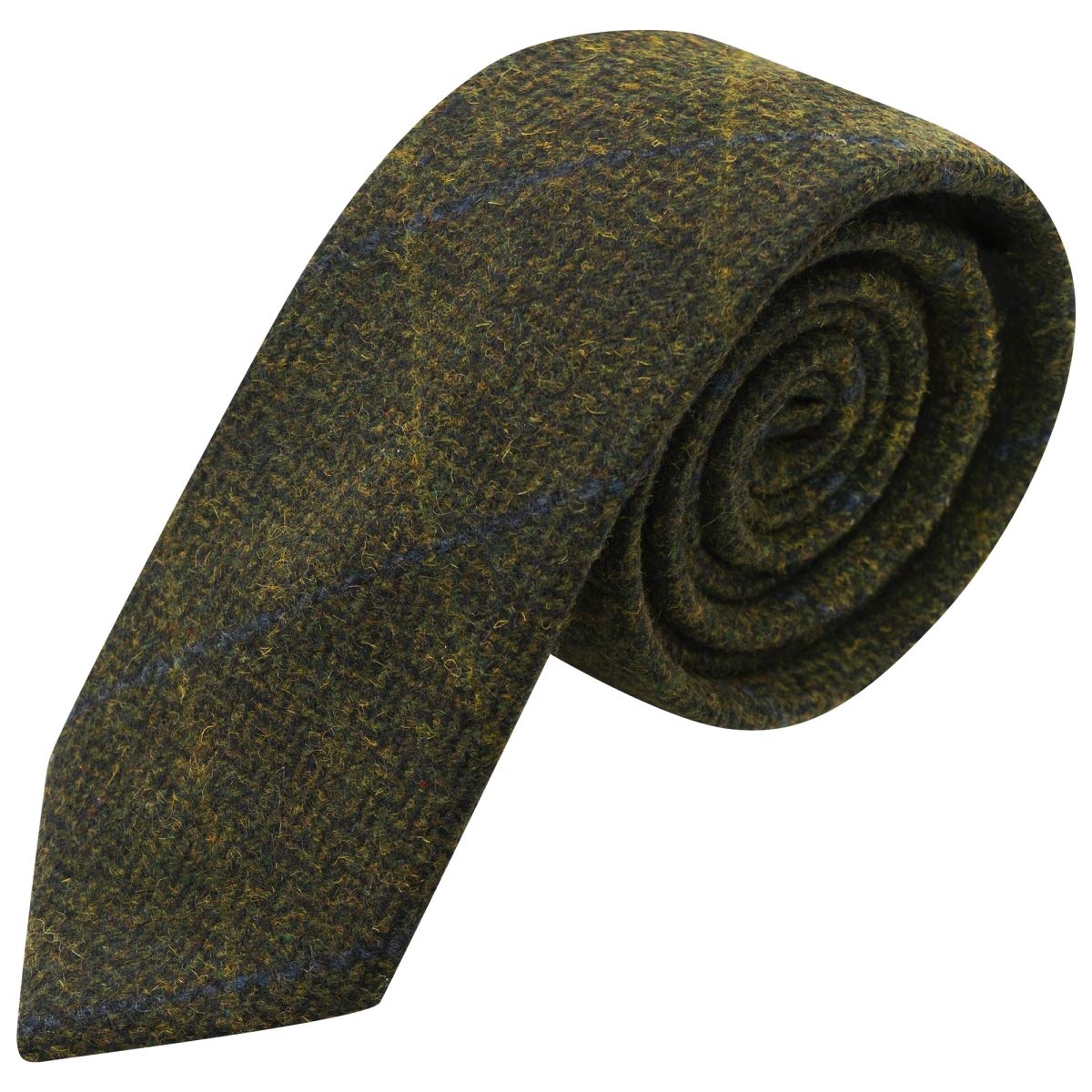 King & Priory Luxury Juniper Green Herringbone Check Tie, Tweed
