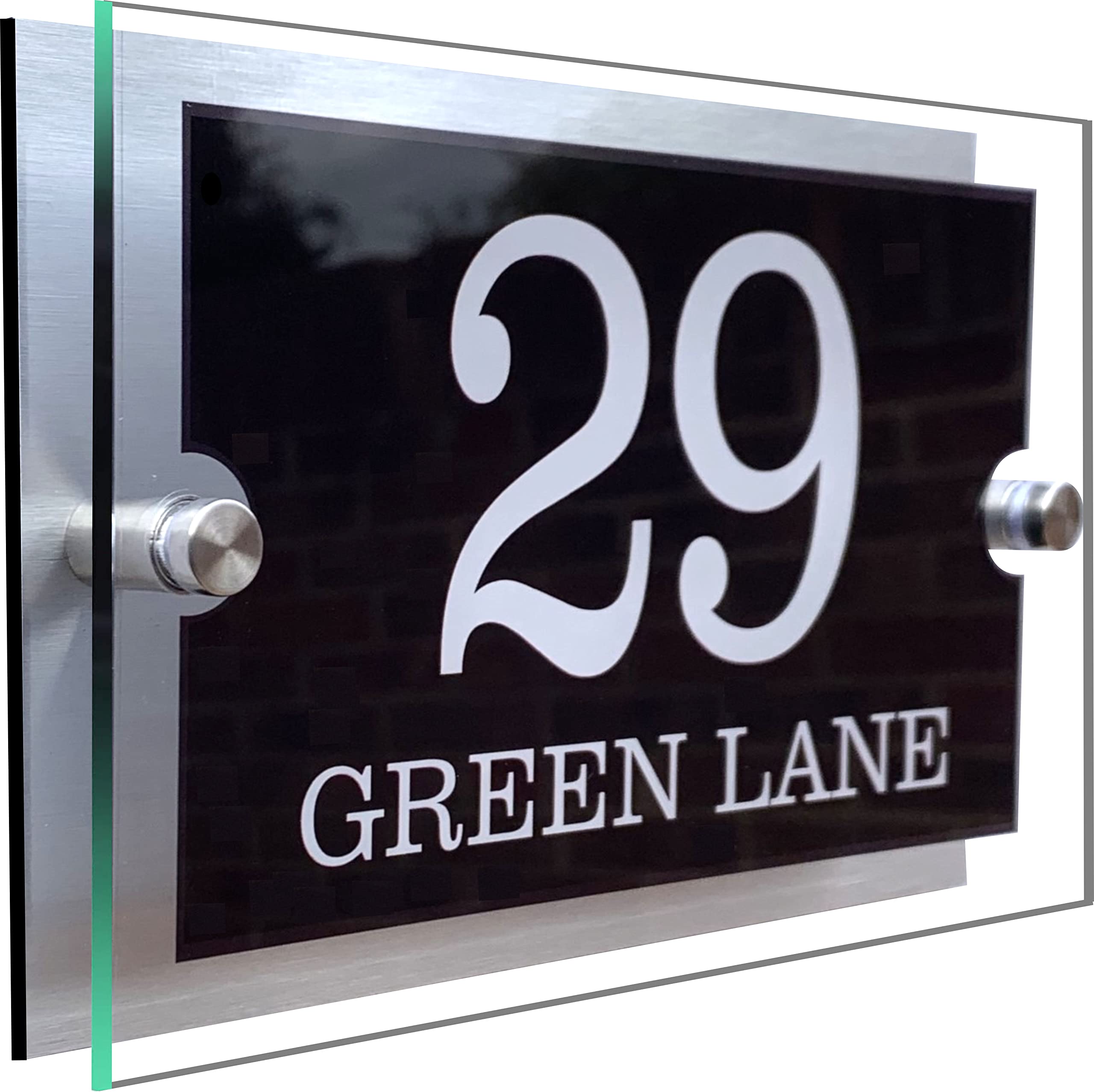 Sonnet Black|Blue|Grey Elegant House Sign Plaque Door Number Street Name Dual Layer Acrylic & Aluminium Composite Black & White