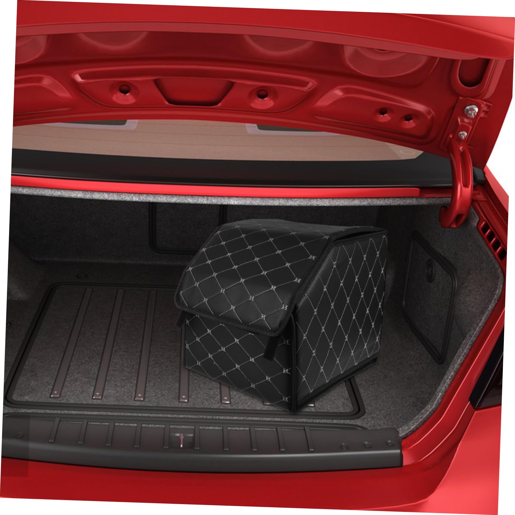 Organizzatore per Bagagliaio Auto in Cuoio Nero, Pieghevole e Facile da Pulire, per Auto o Casa, Scatola Portaoggetti Multiuso per Ordine e Spazio