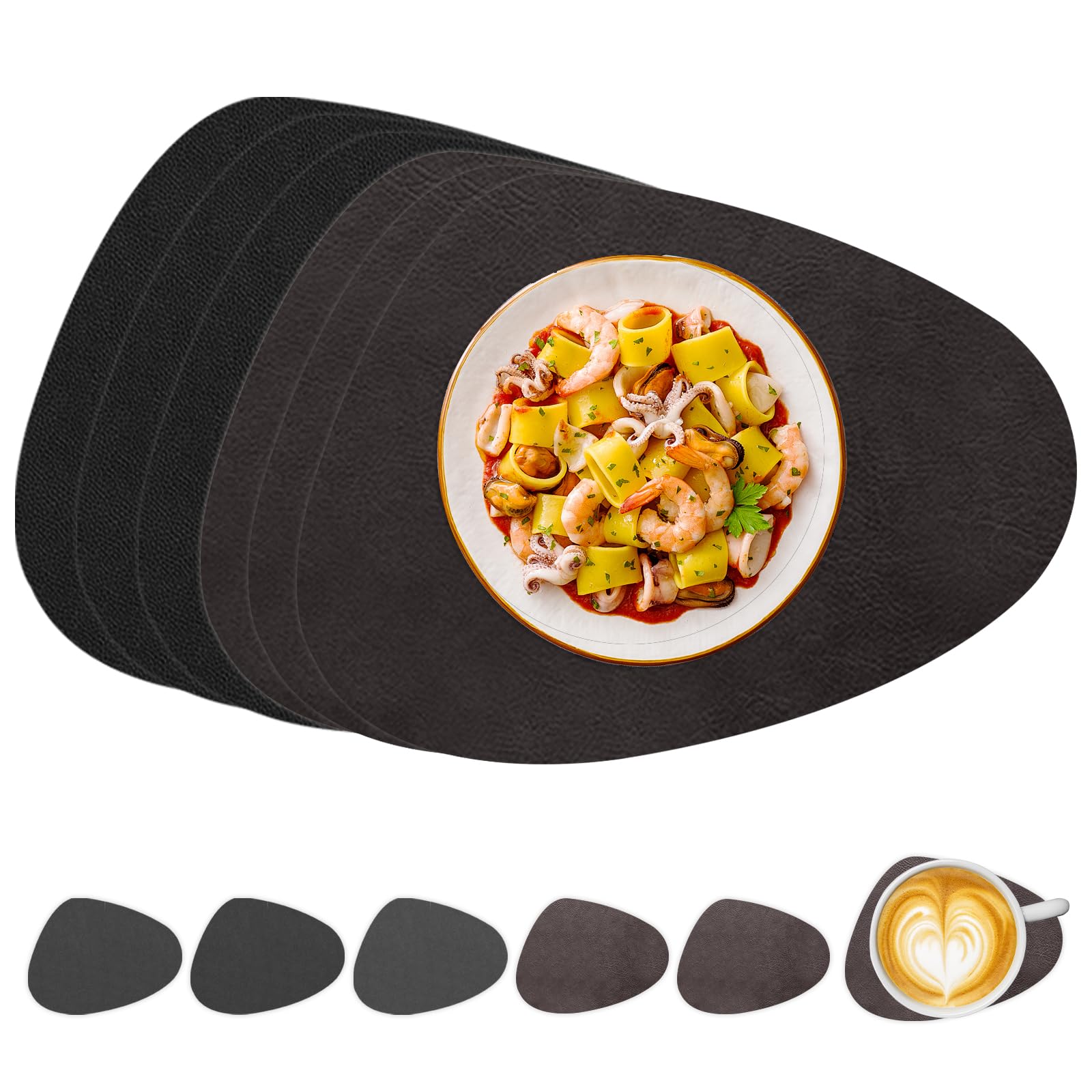Tischsets Doppelseitig Leder und Untersetzer,Platzsets Abwaschbar und Wasserdicht，Multifunktionale Tischsets für den Gebrauch zu Hause und im Büro(Braun/Schwarz,Satz von 6)