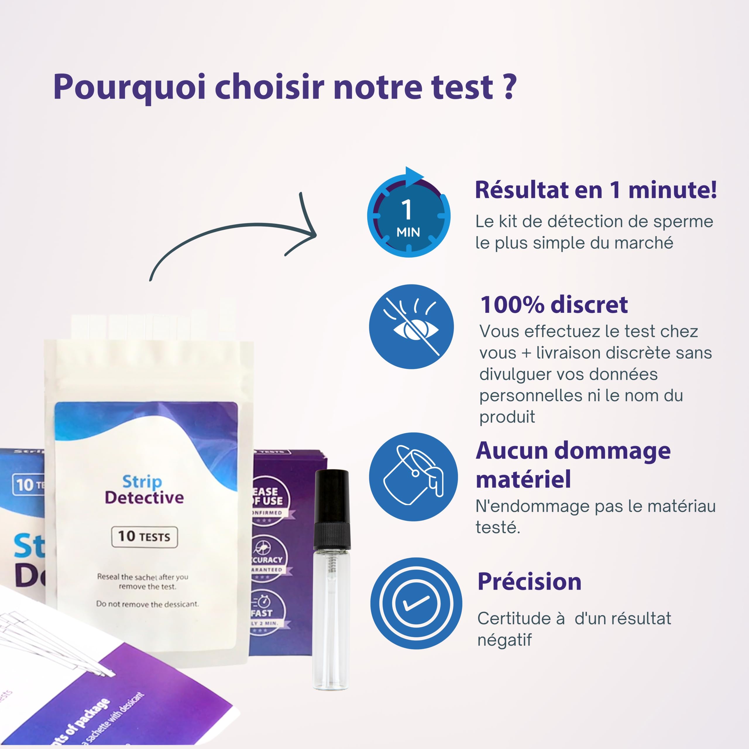 Test d'infidélité à domicile – Test de détection de spermatozoïdes, 10 bandelettes Résultats en 2 minutes – Détection de la phosphatase acide sur les textiles et les surfaces