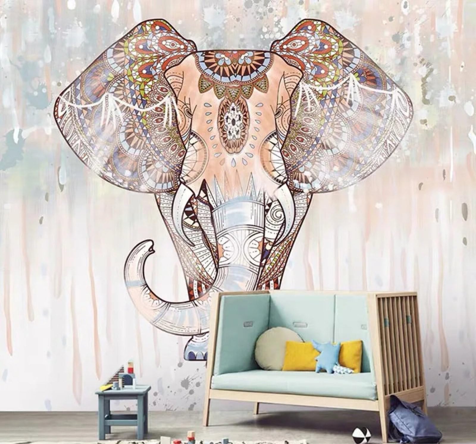 Vintage Hand Painted Elephant Style 3D Wallpaper Easy Install Feature Office Living Room Sofa Bedroom TV Background Wall Decoration-350cm×256cm