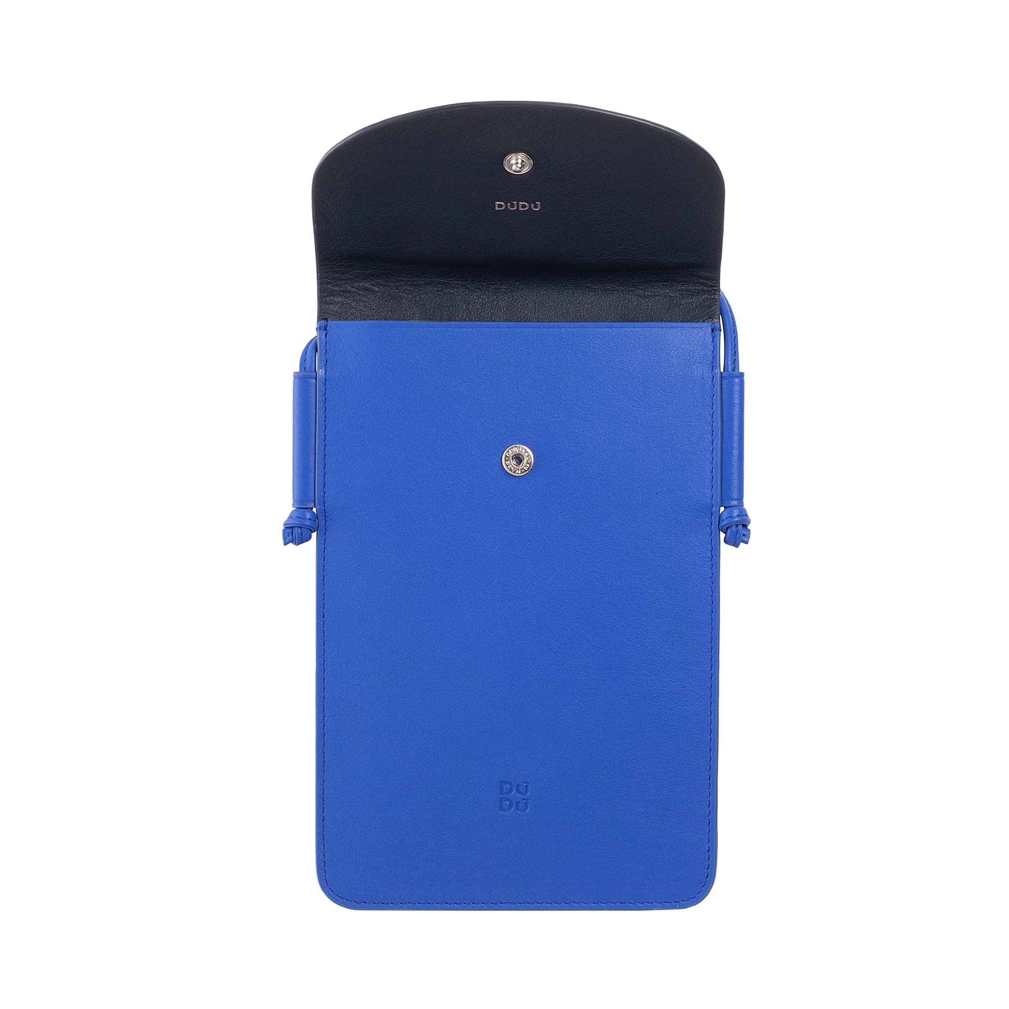 DUDU Custodia Porta Cellulare da Collo in Pelle, Astuccio Porta Smartphone fino a 6,7 Pollici con Bottone, Laccio Tracolla Regolabile, Design Sottile Navy