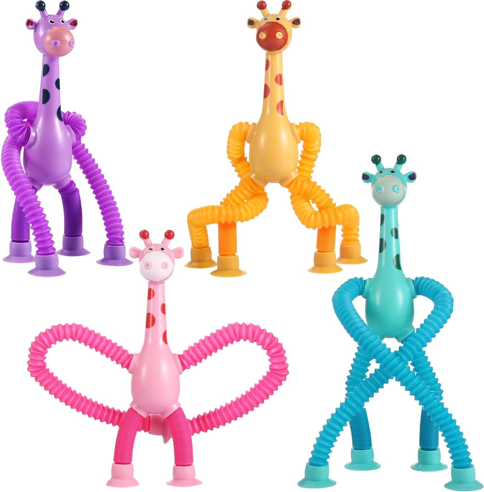 XONTEUS 4 Pack Telescopic Suction Cup Giraffe Toy, Sensory Tubes for Toddler, Fidget Toys for 3 4 5 6 7 8 Year Old Boys Girls, Toddler Travel Toys,Christmas Stocking Stuffers for Kids