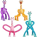 XONTEUS Stocking Stuffers for Kids Toddlers,Pop Tubes Giraffe Travel Toys 4Pcs,Airplane Car Travel Activities Suction Cup Sensory Toy,Fun Screen-Free Activity for Boy & Girl