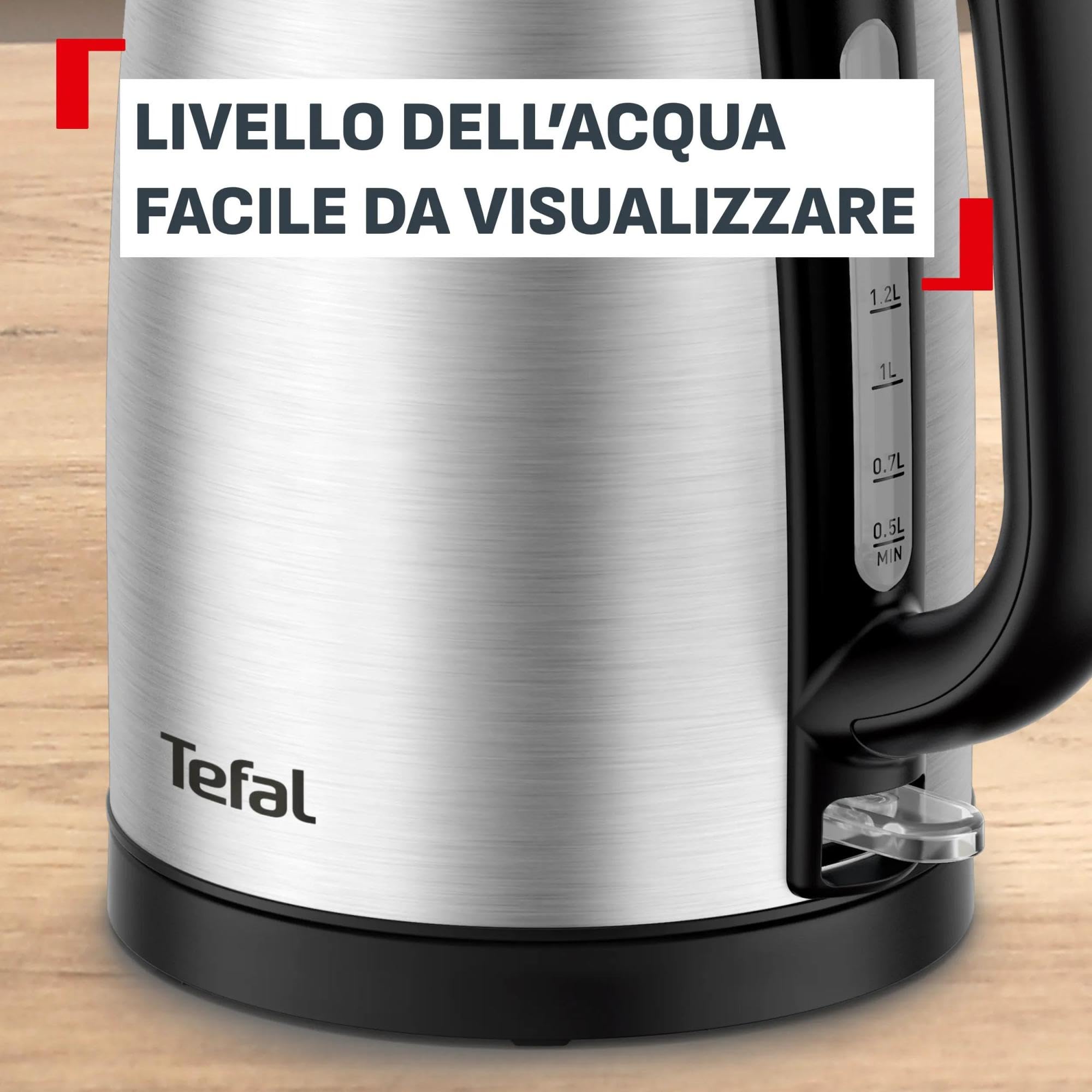 Tefal Bollitore In Acciaio Inossidabile 1.7 L, 2200 W Ebollizione Rapida, Spegnimento Automatico, Livello Acqua Ben Visibile, KI1R0DE0