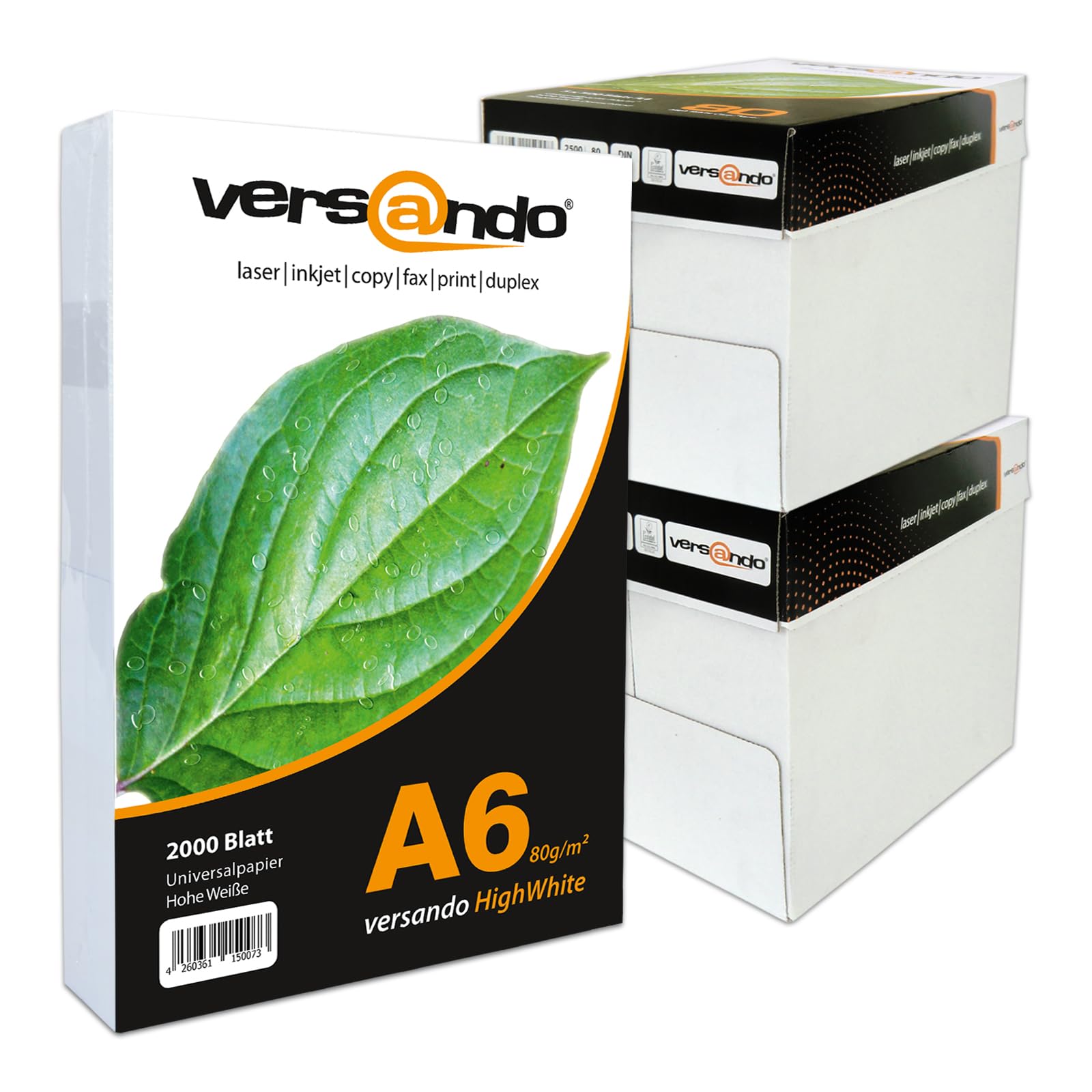 versando - Papel ecológico para impresoras y fotocopiadoras (reciclado), | color blanco, color DIN A6 (105x148mm) hochweiß h) 20.000 Blatt