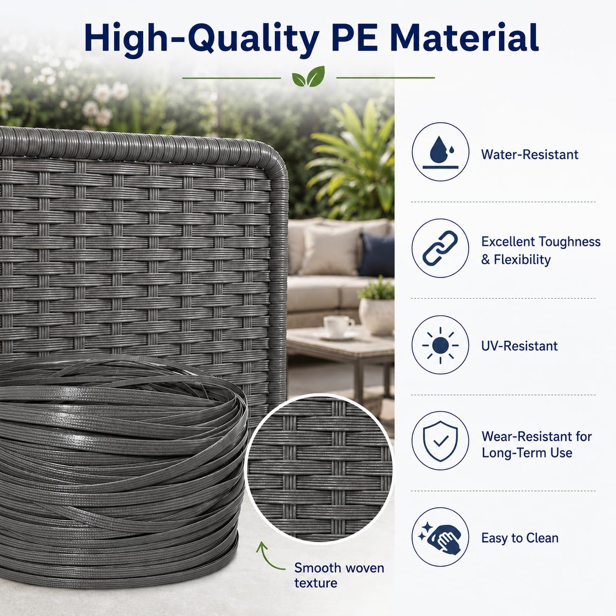 Rattan sintetico 65 m, tessuto piatto in rattan sintetico con leva, materiale di riparazione per mobili da esterno, sedie in rattan, tavolo e cestini (beige)