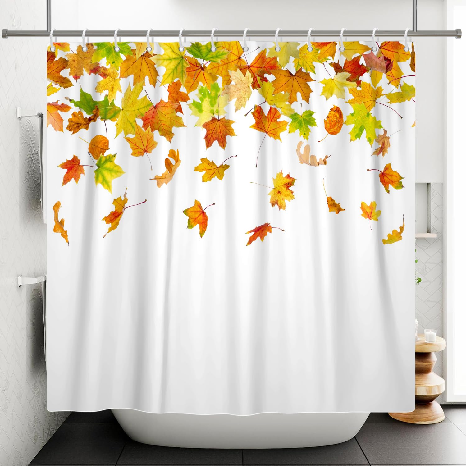 ASDCXZ Shower Curtain Autumn Orange Leaves 120x180 cm, Fall Maple Leaves Plants leaf Washable Shower Curtains Bathroom Decor Waterproof Polyester Textile Bathtub Curtain with 8 Hook — image 1