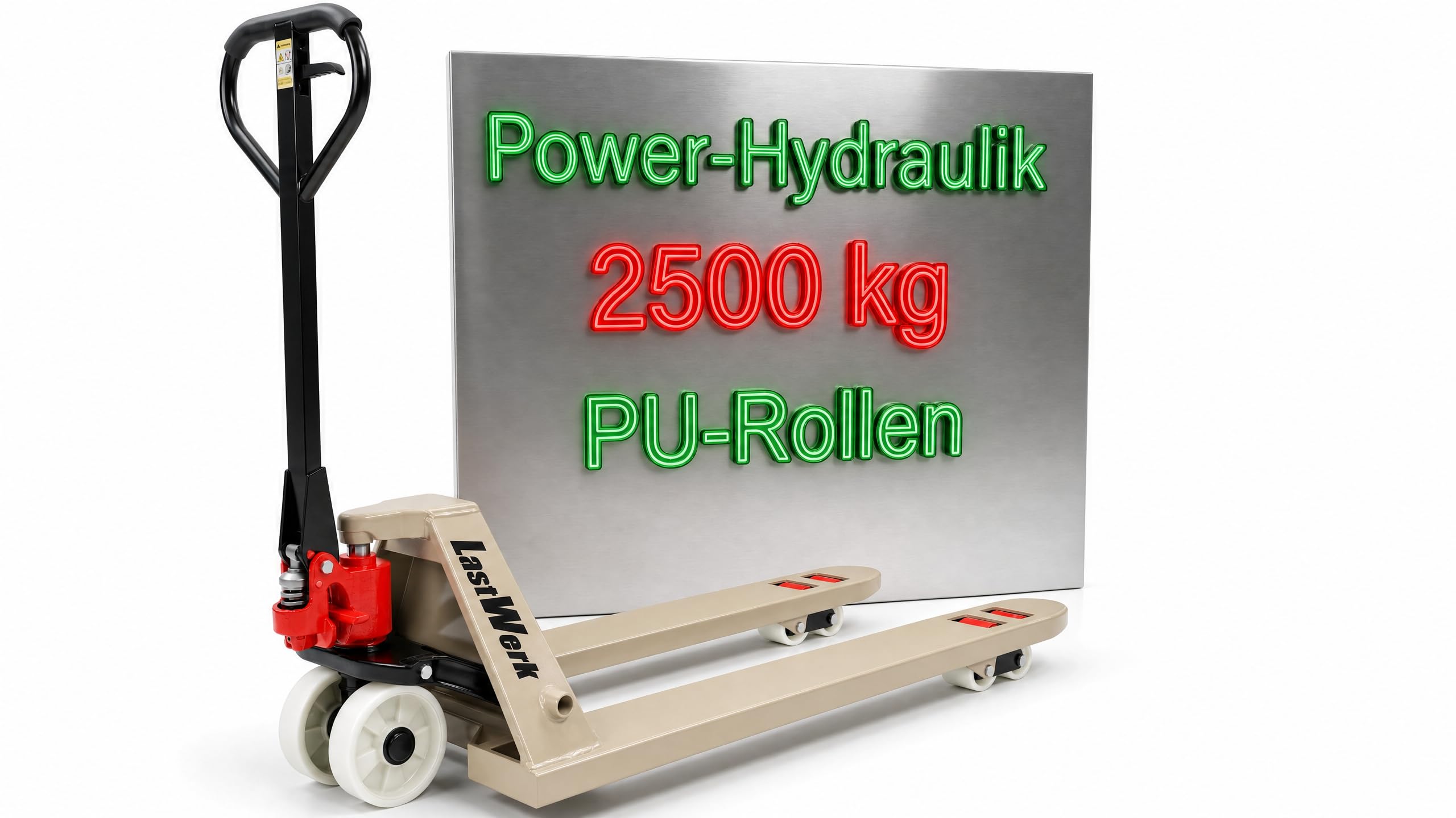 One Hubwagen 2500 kg und 1150 mm Gabellänge PU Rollen Handhubwagen Palettenwagen Gabelhubwagen aus Stahl, Polyurethan (Nylon-Rollen, 1150 Millimeter)