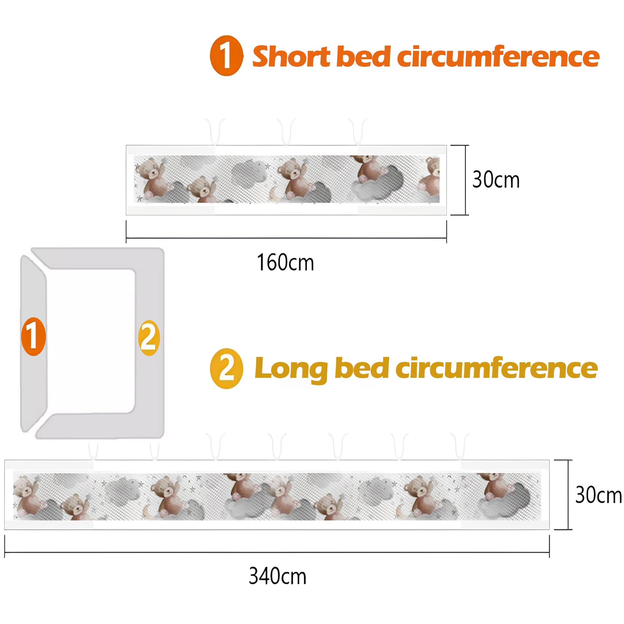 2PCS Paracolpi Per Lettino,Dimensioni 160*30cm e 340*30cm, Design Traspirabile, Rimovibile, Protezione Della Sicurezza Paracolpi Lettino Neonato,Paracolpi Letto