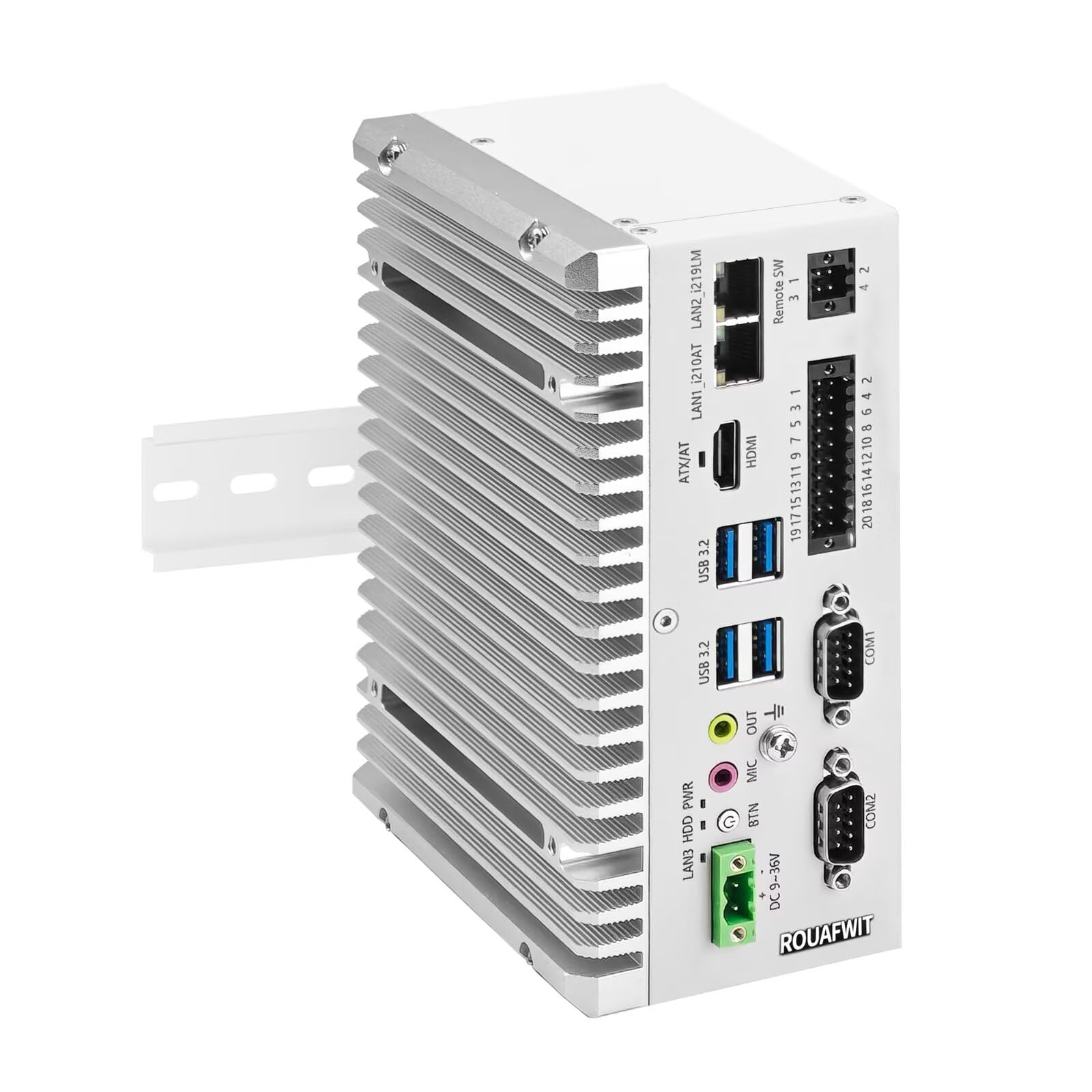 Industrial Mini PC Fanless Embedded Computer i5 8265U Dual LAN 2COM 16Pin GPIO 4USB3.2 4K Display Auto Power on DDR4 0G RAM 0G SSD