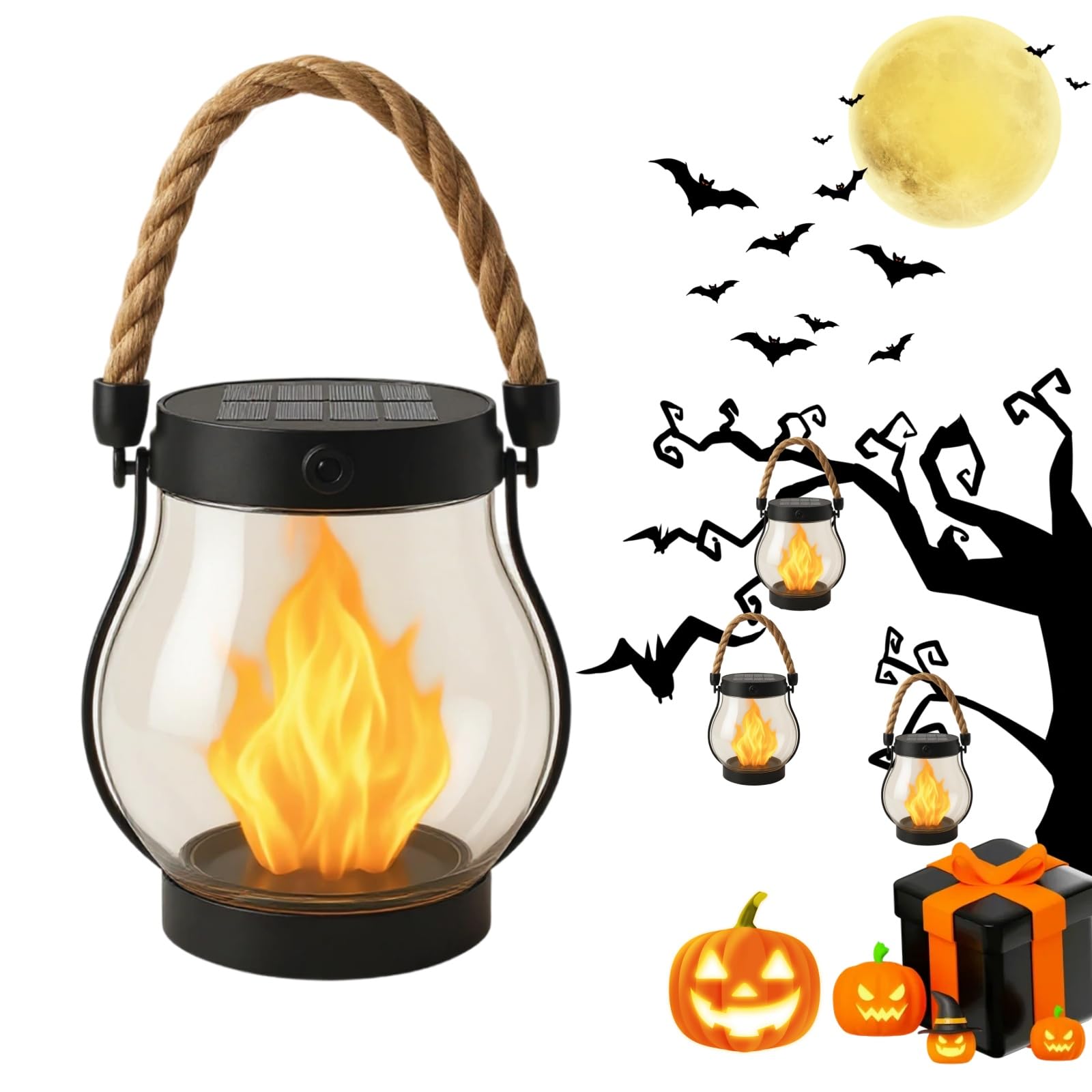 kaliqo solar lantern outdoor lights Flammen-Solarlaterne für Draußen - Realistische Flammeneffekte, 1500 mAh Solar Laternen, 2-in-1 Solarladung und USB wiederaufladbar, IPX4, Gartenbeleuchtung