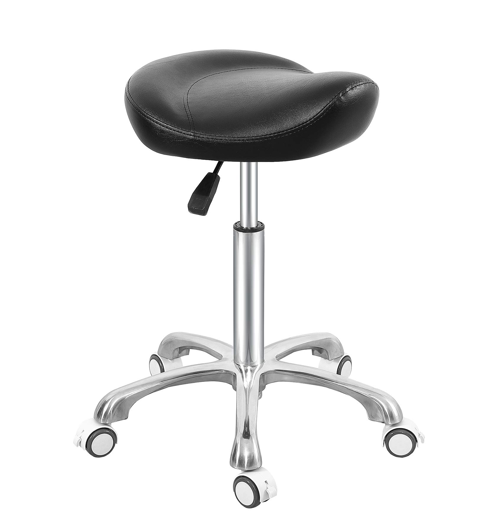 Saddle Rolling Stool with Lockable Wheels for Medical Salon Stylist Tattoo Massage Lash Dental,Adjustable Height Hydraulic Swivel Stool Saddle Chair (Black)