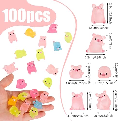 Miniatura 2 de Fuyamp 100 piezas de mini cerdo luminoso de resina en la oscuridad, mini retrato luminoso, mini retrato de jardín de hadas, bricolaje, Navidad,