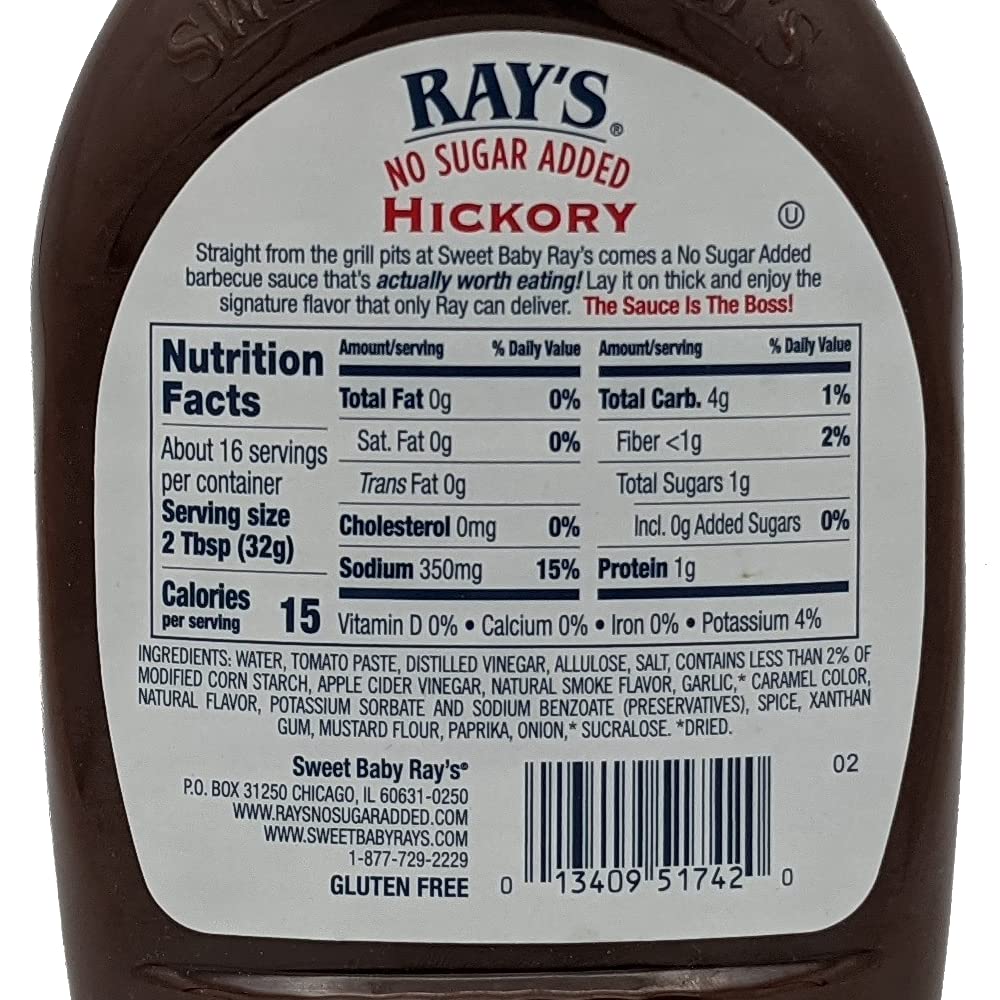 Sweet Baby Ray's No Sugar Added BBQ Sauce, 4 Flavor Bundle in Gift Box: Original BBQ (18.5oz), Hickory BBQ (18.5oz), Sweet & Spicy BBQ (18.5oz), Honey ...