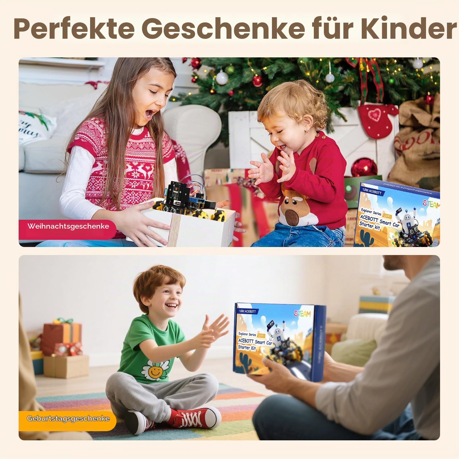 ACEBOTT Roboter Spielzeug für Kinder, Roboter Kinder mit 3-MP-Kamera, kompatibel mit Arduino und Scratch, App und Fernbedienung, Geschenk für Jungen, Mädchen, Jugendliche und Erwachsene