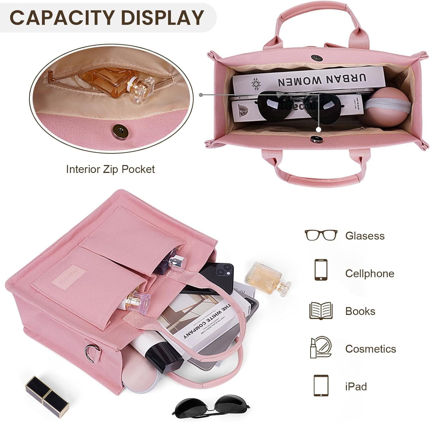 Canvas Bag with Multi Pockets Everything for Women Church Bag Mommy Diapper Bag with Compartments