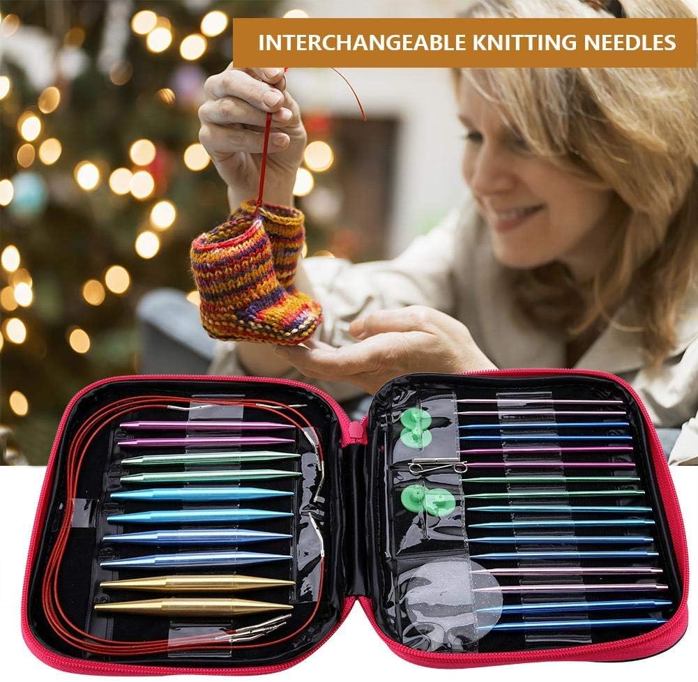 Interchangeable Needles Set Knitting Needles Set, Aluminum Circular Double Pointed Interchangeable Crochet Needles Colorful Aluminum Circular Knitting Needles Ring Set for DIY Craft