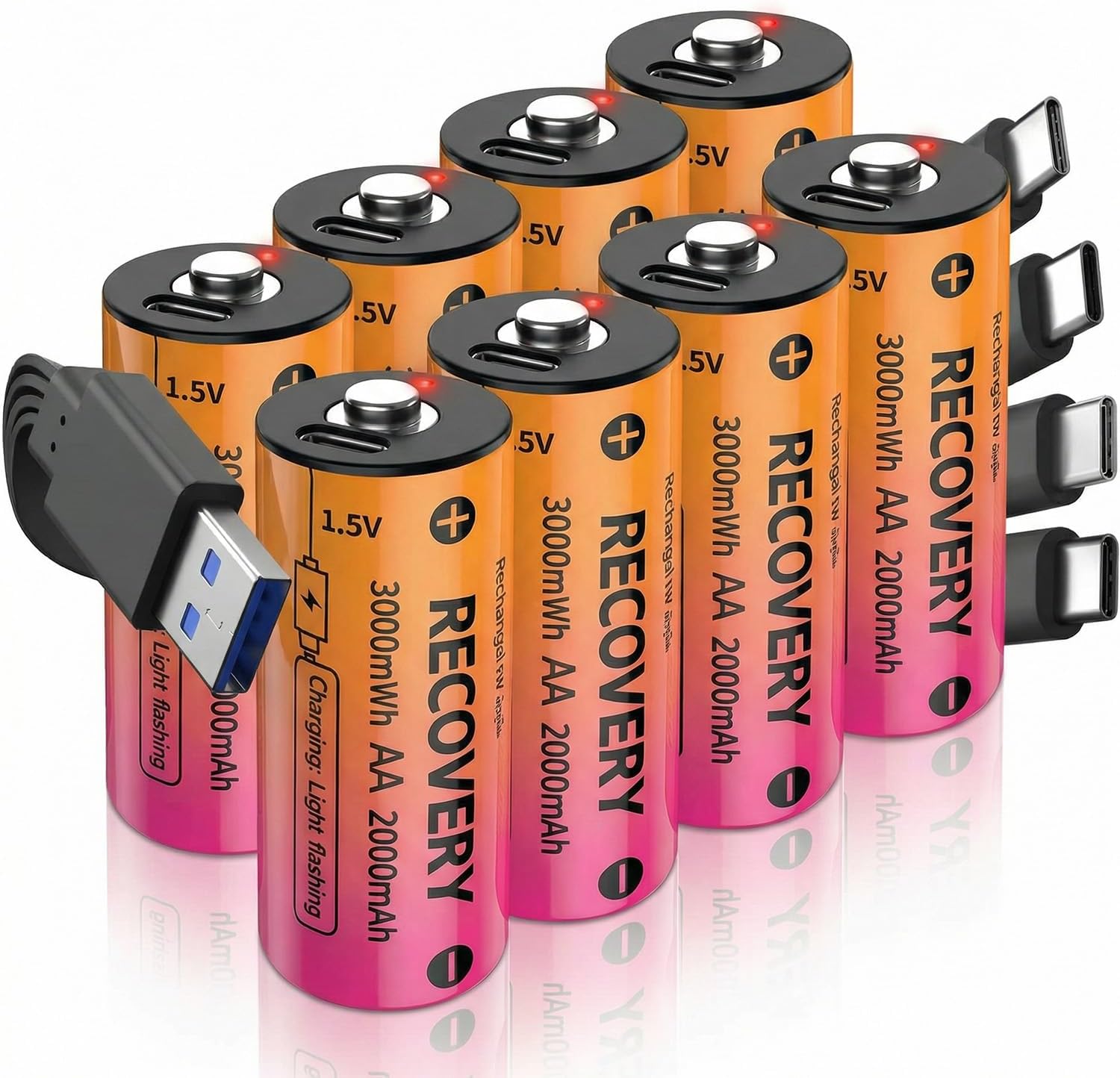 Rechargeable AA Lithium Batteries, 8-Pack, 1.5V Li-ion, 3000mWh High-Capacity, 1-Hour Charge Time, 1200+ Cycles for Smart Home, Blink Cameras, Toys, Flashlight