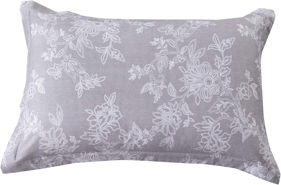 FADFAY 20X30 Pillowcase Vintage Gray Floral Shams 100% Cotton Pillow Covers, 2Pcs, Standard Size (Twin/Full/Queen)
