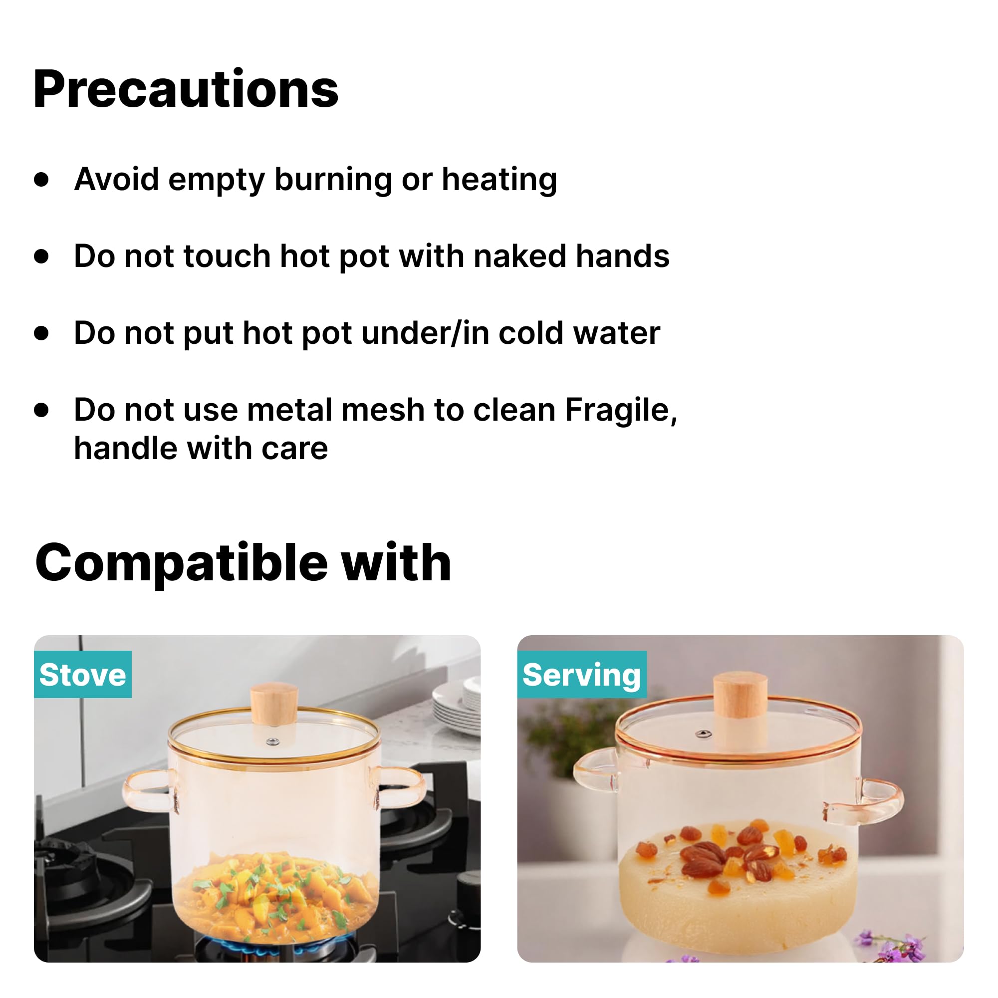 The Better Home Zeno Borosilicate Pot - 2.3L Glass Cookware -4 The Better Home Zeno Borosilicate Pot - 2.3L Glass Cookware -4