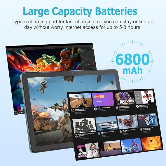 10.1 Inch Android Tablet, Android 14 Tablets with 128GB+8(4+4 Expand) GB, 2.4+5G WiFi Tablet PC with FHD IPS Touch Screen, Dual 13MP+5MP Camera, Dual Stereo Speakers, Bluetooth5.0, GPS