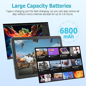 10.1 Inch Android Tablet, Android 14 Tablets with 128GB+8(4+4 Expand) GB, 2.4+5G WiFi Tablet PC with FHD IPS Touch Screen, Dual 13MP+5MP Camera, Dual Stereo Speakers, Bluetooth5.0, GPS