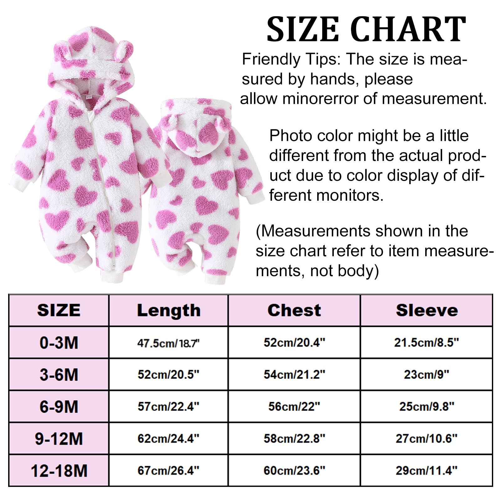 Vêtements pour nouveau-nés Combinaison de neige ourson Combinaison une pièce à capuche en polaire pour bébé (Violet, 6-9 Mois)