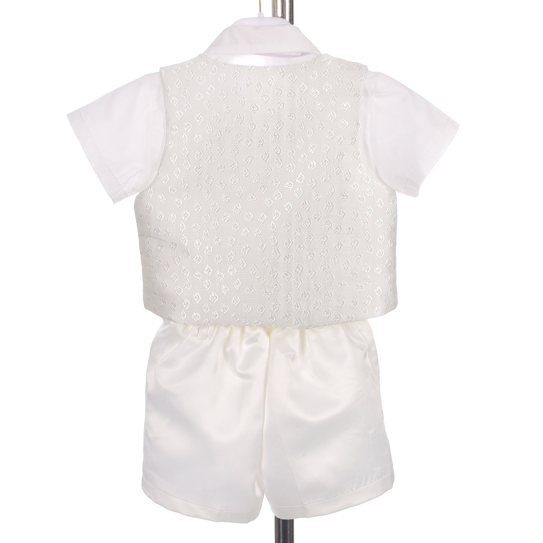 Lito Angels Baby Jungen 4 Teiliges Anzug Set mit Taufhaube, Taufe Taufkleidung Taufanzug Kurzarm, Weiss/Elfenbein