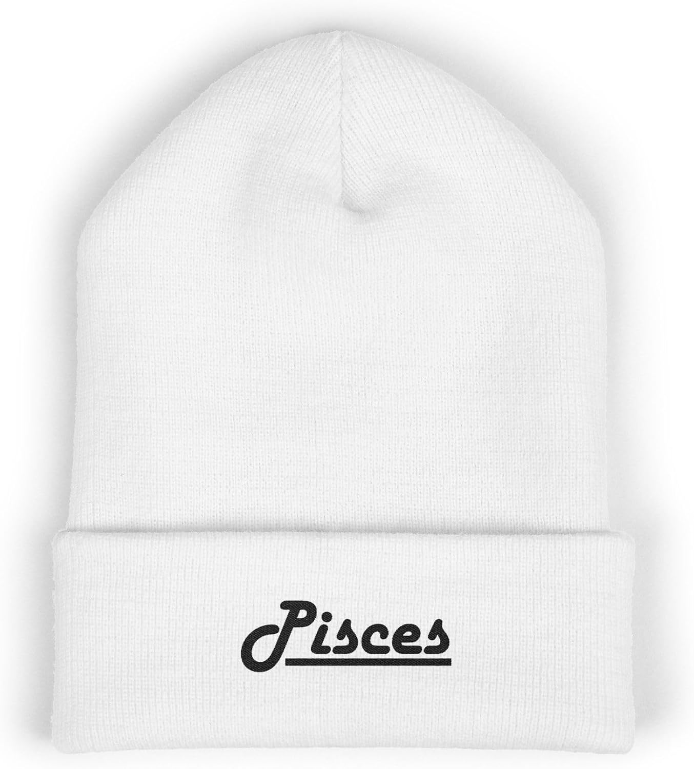 Premium Classic Cuffed Beanie Hat with Pisces Embroidery Message