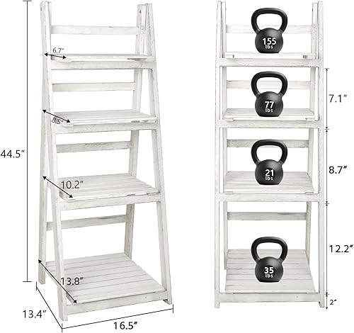 Miniatura 6 de Babion Estantería de escalera de 4 niveles estante de escalera blanco estantería de escalera rústica de madera de 45 pulgadas soporte para plantas
