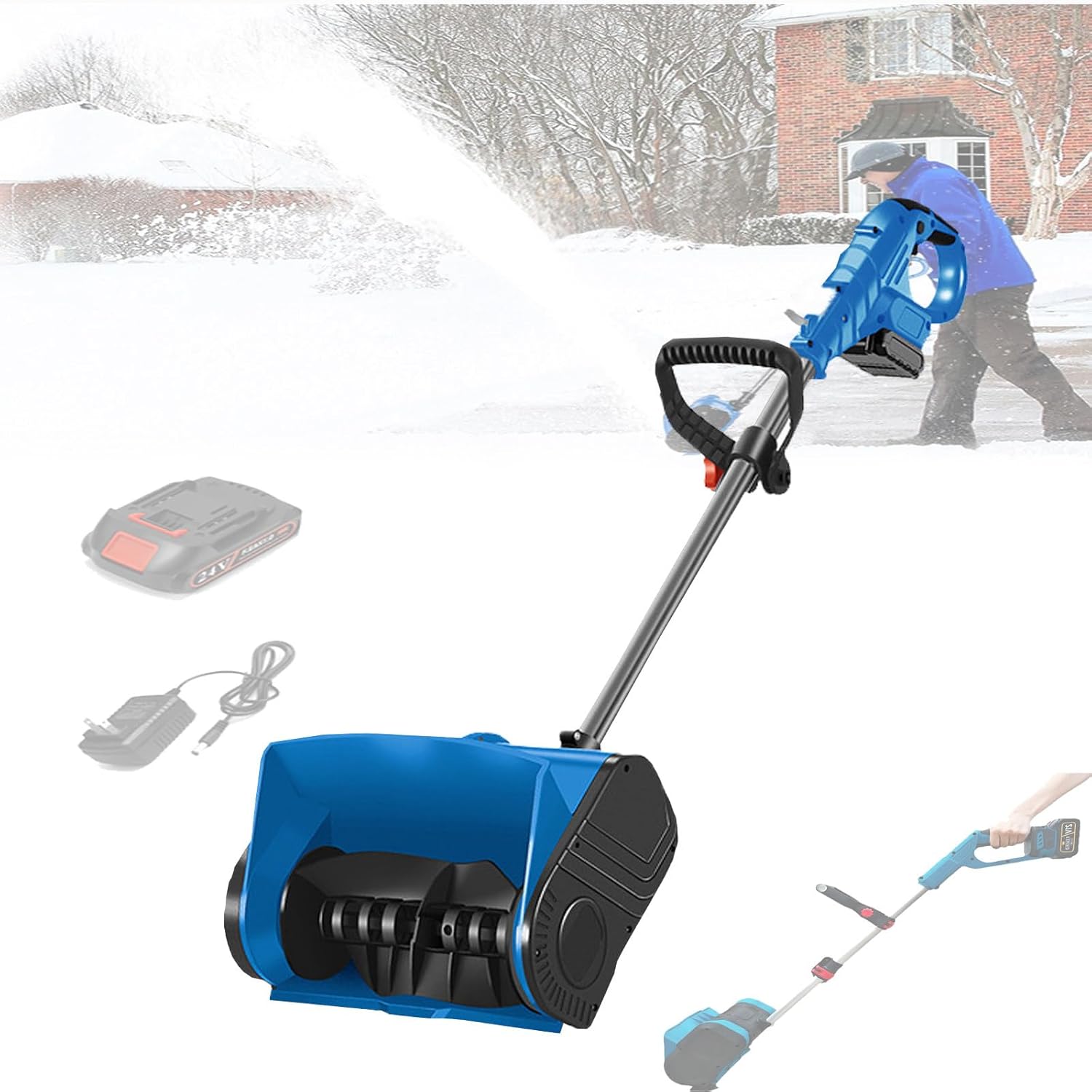 Electric Push Snow Blower,Cordless Snow Shovel With Battery,8m Throw Distance,31cm Clear Width,15cm Clear Depth,Adjustable Telescopic Rod,For Clearing Snow From Roads