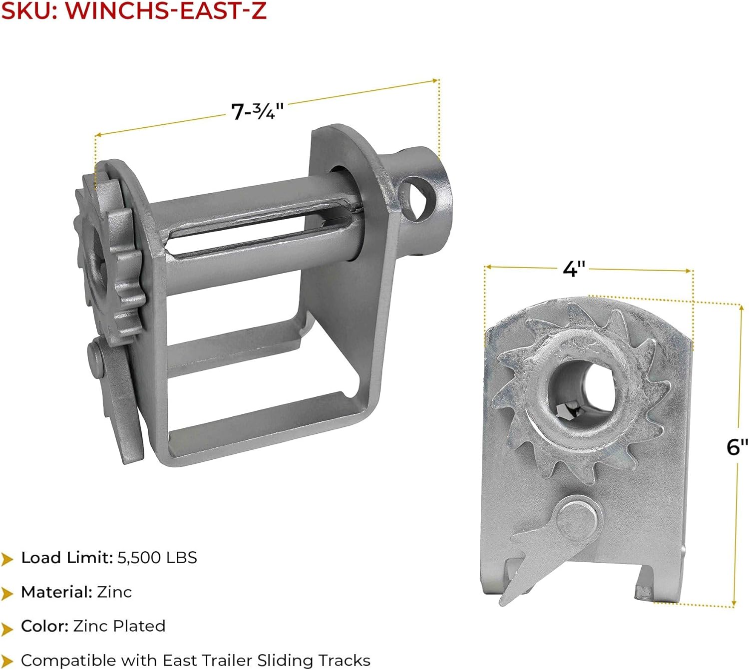 Mytee Products (4 Pack) Zinc Standard Profile Sliding Winches Flatbed Cargo - Heavy Duty Tie Down Winch for Semi Truck Trailer (Compatible with East Sliding Tracks)