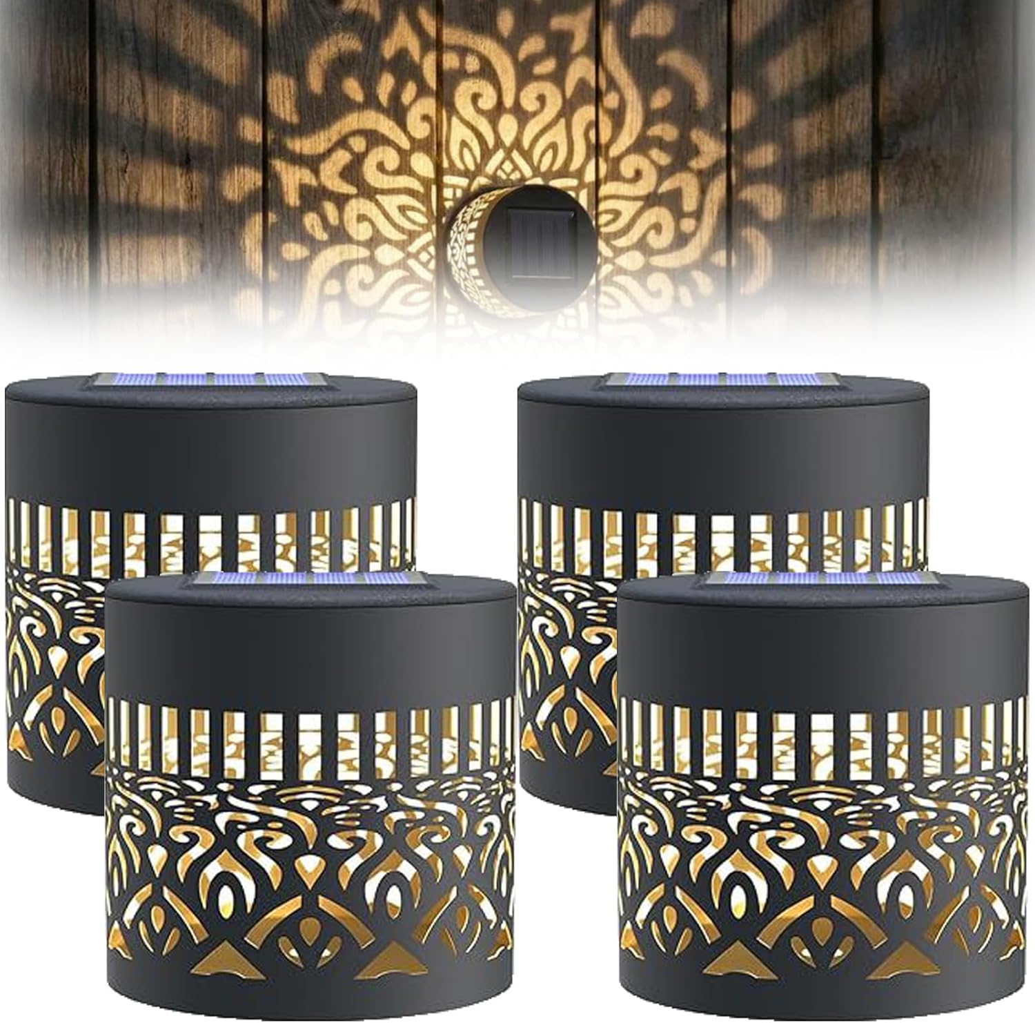 Decorative Solar Mandala Lights, Solar Mandala Lights Outdoor, Metal Solar Powered Outdoor Deck Step Wall Lights, Mandala Theme LED Waterproof Fence Light, for Garden Fence, Yard Decor (4PCS)