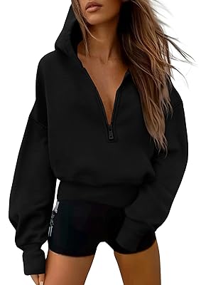 PRETTYGARDEN Women's 2025 Fall Hooded Sweatshirts Long Sleeve Half Zip Cropped Hoodies Pullover Winter Fashion Clothes